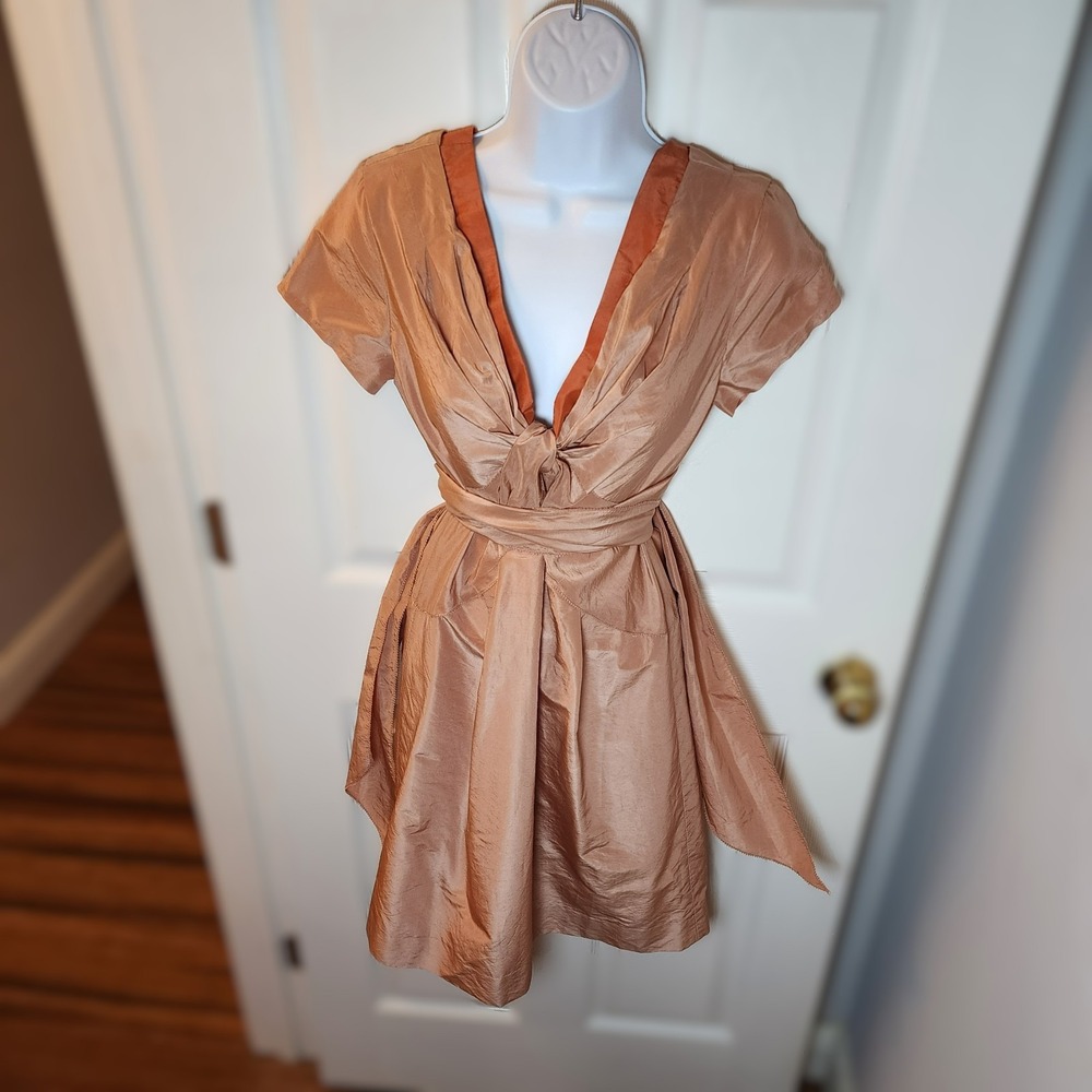 J. Crew Collection Silk Blend Twist Front‎ Tie Waist Dress Peach Size 2